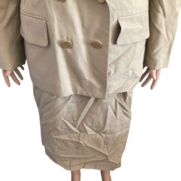Vintage Albert Nipon Skirt Suit Womens Size 10 Light Brown Double Breasted - Picture 6 of 14